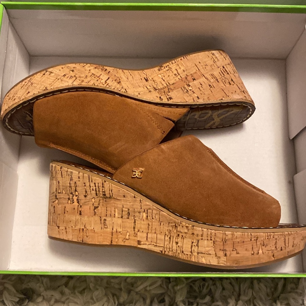 NEW SAM EDELMAN Ranger Brown Suede Platform Sandal - Picture 8 of 8